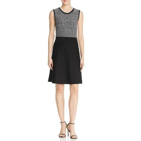 Karl Lagerfeld Sleeveless Tweed Mini Sweater Dress Size XL Black Minimalist Work - Picture 1 of 13
